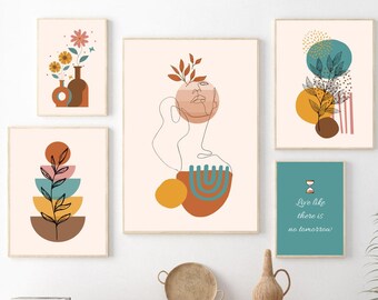 Boho Wall Art Gallery Wall Set Boho Wall Prints Modern Art Printable Wall Art Neutral Print Digital Download Abstract Art Bedroom Wall Art