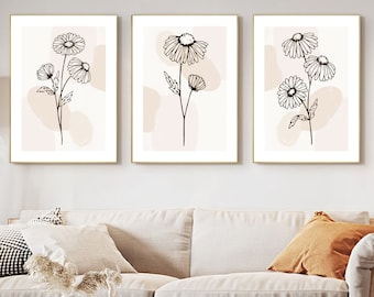 Boho Wall Prints Boho Wall Decor Wall Art Set of 3 Prints Abstract Printable Leaf Print Set Minimalist Home Decor Mid Century Modern Art