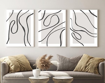Abstrait noir et blanc Wall Art Prints Set de 3, Modern Art Printable, Living Room Wall Decor, Gallery Wall Prints, DIGITAL DOWNLOAD