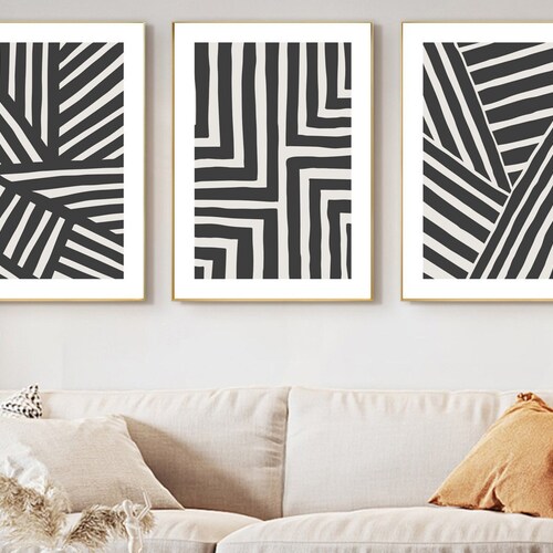 Black and White Wall Art Set of 3 Prints Line Drawing Abstract - Etsy