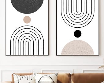 Black and White Printable Wall Art Set of 2 Prints Download Boho Gallery Wall Prints Digital Prints Living Room Wall Art Bedroom Wall Decor