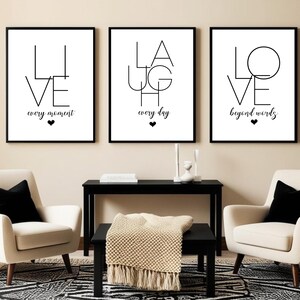 Set di 3 stampe artistiche da parete in bianco e nero, stampe artistiche astratte minimaliste, download digitale, decorazioni da parete per soggiorno, camera da letto, ufficio