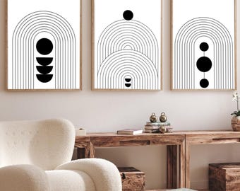 3 Piece Wall Art Set Black and White Prints Abstract Art Digital Download Living Room Bedroom Wall Decor Gallery Wall Minimalist Art Print