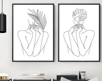 Black and White Print Set of 2 Black and White Wall Art Bedroom Wall Art Printable Boho Wall Decor Gallery Wall Set Line Art Modern Wall Art