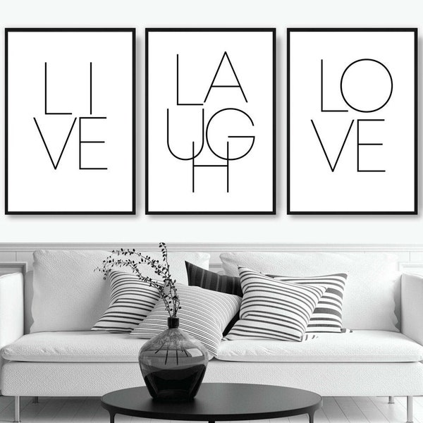 Black and White Wall Art Set of 3 Black White Prints Wall Art Gallery Live Laugh Love Quote Print Modern Bedroom Wall Art Living Room Prints