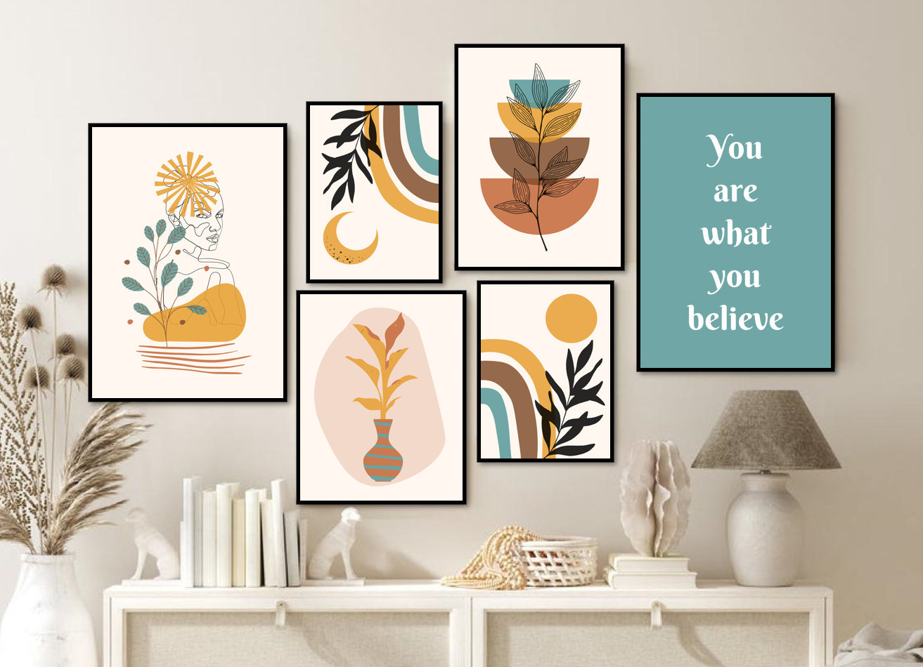 Boho Wall Art Abstract Boho Wall Decor Printable Wall Art Gallery Wall Set of 6 Bohemian Print Mid Century Art Modern Wall Art Bedroom Print Etsy Canada