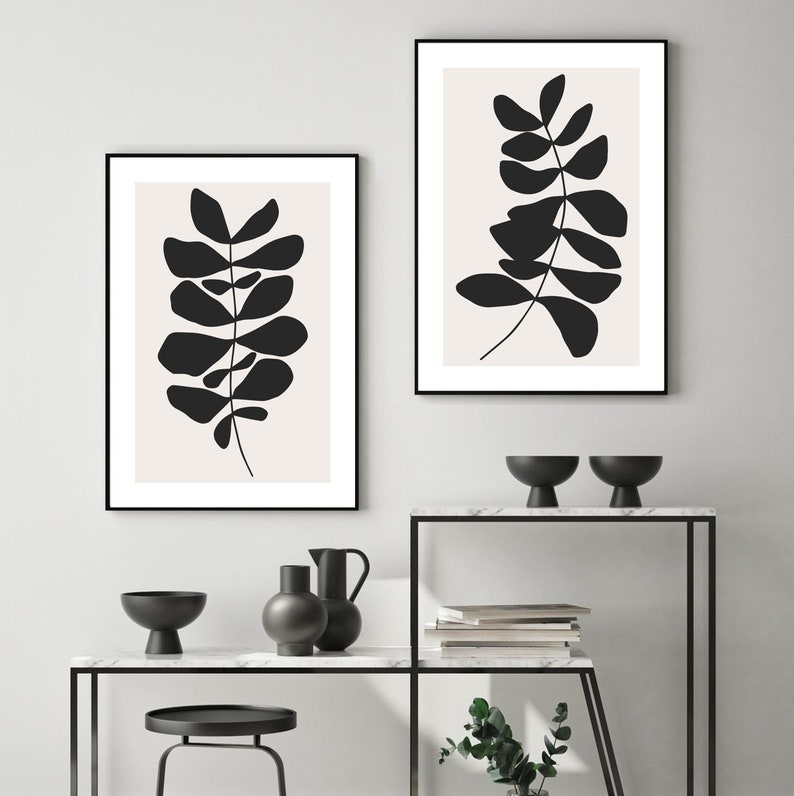 Black White Prints Set of 3 Wall Art Minimalist Boho Printable Abstract ...