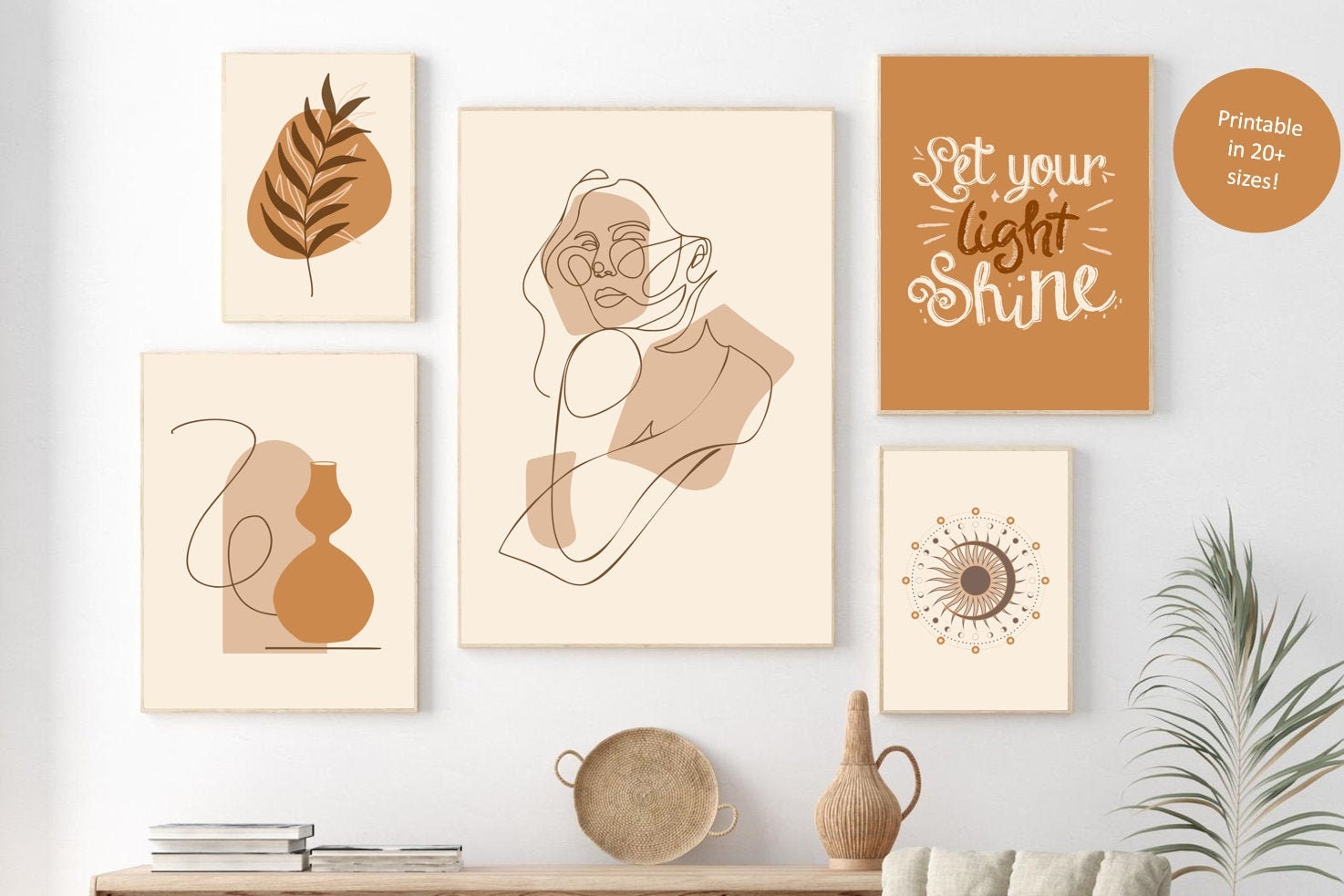 Boho Wall Art Boho Art Set Abstract Art Gallery Wall Set Etsy