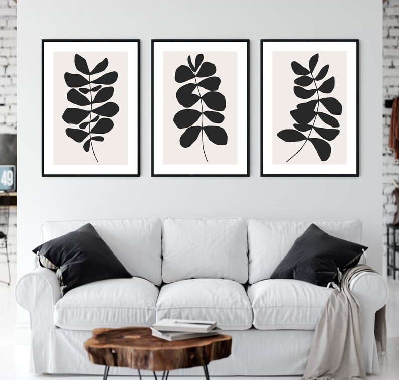 Black White Prints Set of 3 Wall Art Minimalist Boho Printable Abstract ...