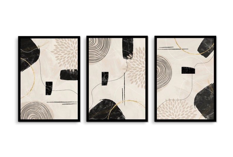 Modern Minimalist Wall Art Set of 3 Abstract Prints Boho Wall Decor ...