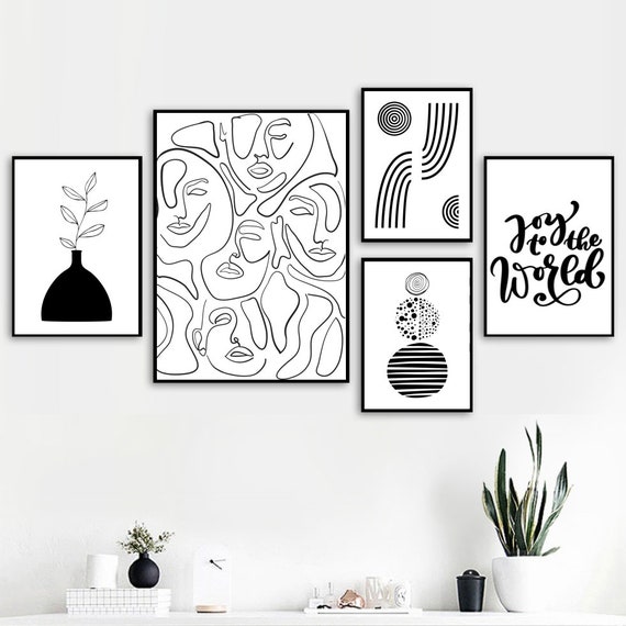 Black and White Prints Set of 6 Black and White Wall Art
