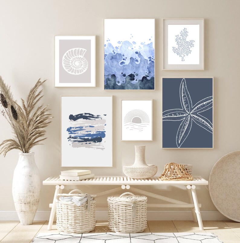 Coastal Prints Wall Art Set Blue Beach House Decor Digital Download ...