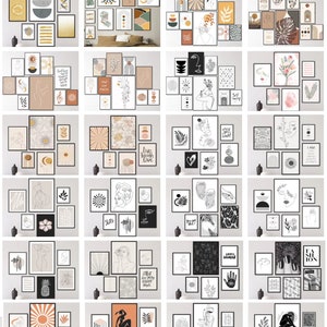 K&ouml;nnte beinhalten: Eine Sammlung von &uuml;ber 150 Wandbilder-Sets mit abstrakter Linienkunst, geometrischen Formen und minimalistischen Designs in Schwarz, Wei&szlig;, Beige und Braun. Die Sets beinhalten verschiedene Gr&ouml;&szlig;en und Stile von Drucken, perfekt f&uuml;r die Gestaltung einer Galeriewand.