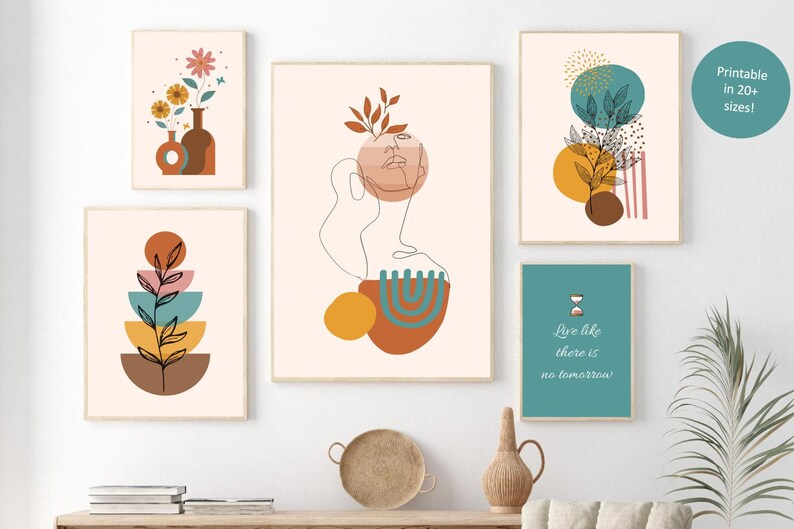 Boho WandKunst Wand set Boho Wanddrucke Moderne Kunst druckbare Wand Kunst Neutral Print Digital Download Abstrakte Kunst Schlafzimmer Wandkunst Bild 1