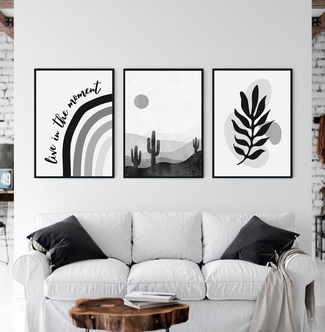 Black and White Wall Art Set of 3 Prints for Framing Downloadable Boho ...