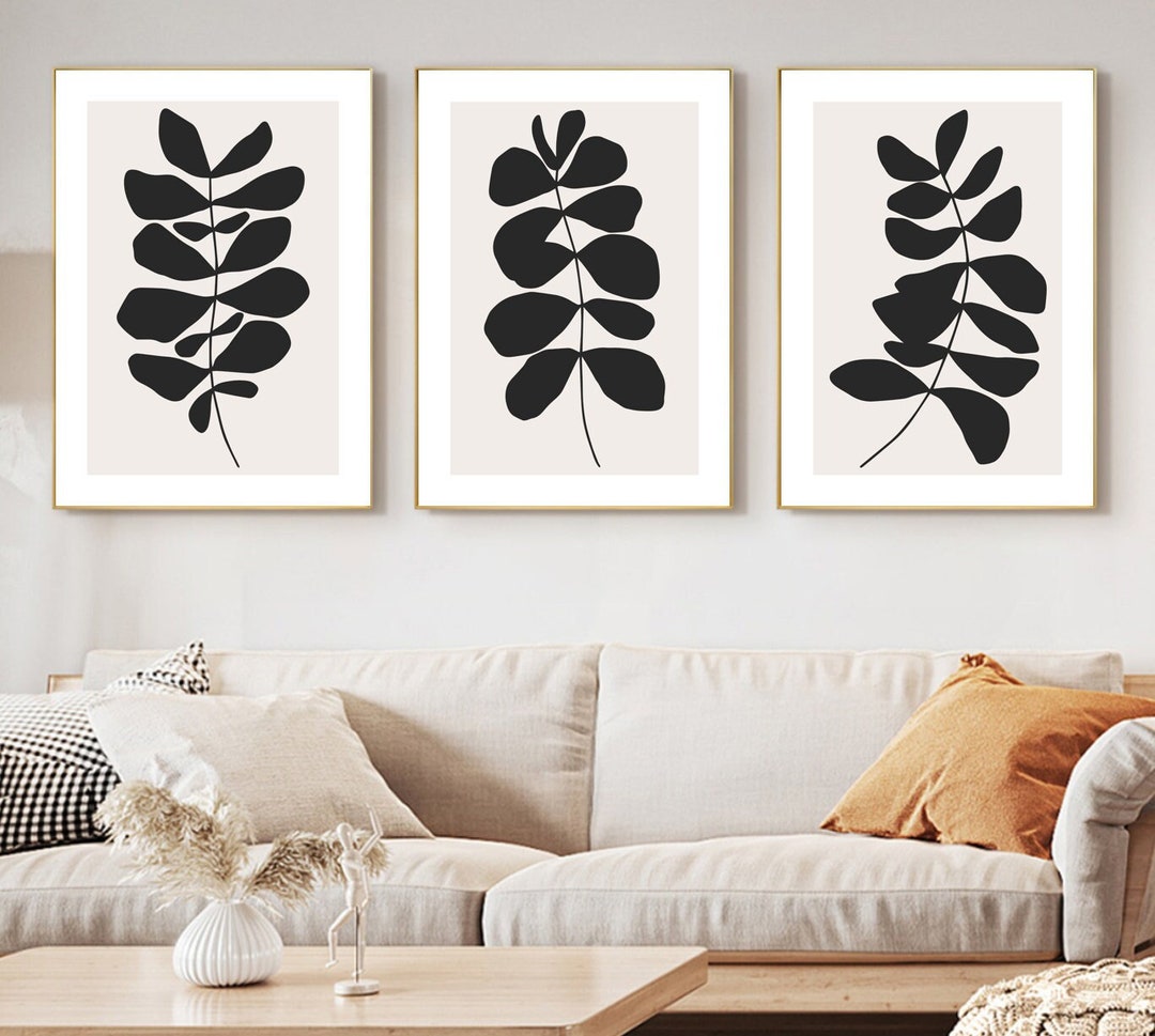 Black White Prints Set of 3 Wall Art Minimalist Boho Printable Abstract ...