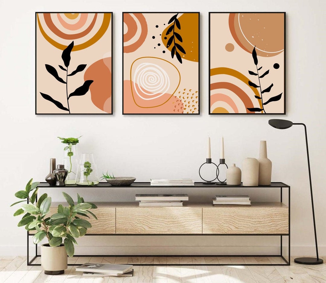 Abstract Wall Art Set of 3 Prints Boho Wall Art Printable Minimalist ...
