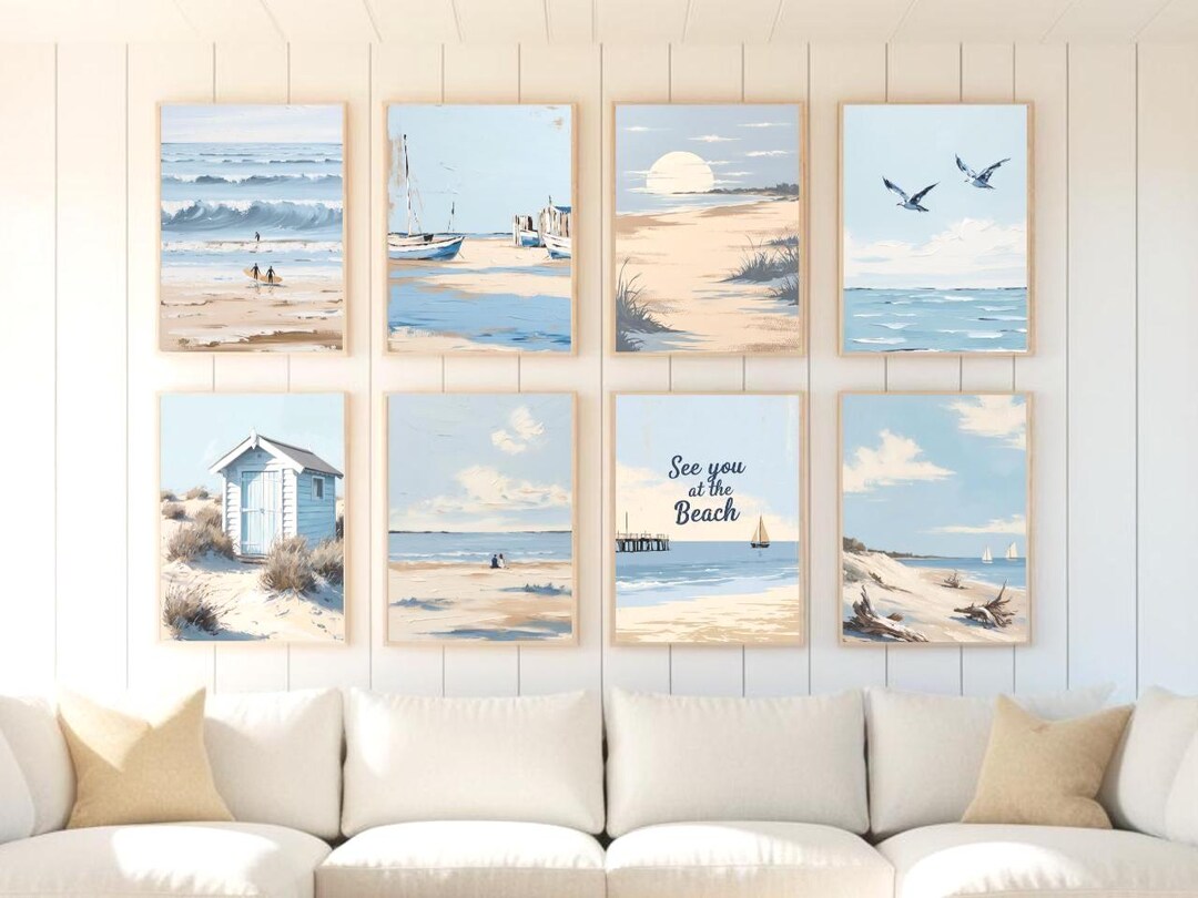Coastal Wall Art Set Blue Beach Prints Nautical Beach House Decor ...
