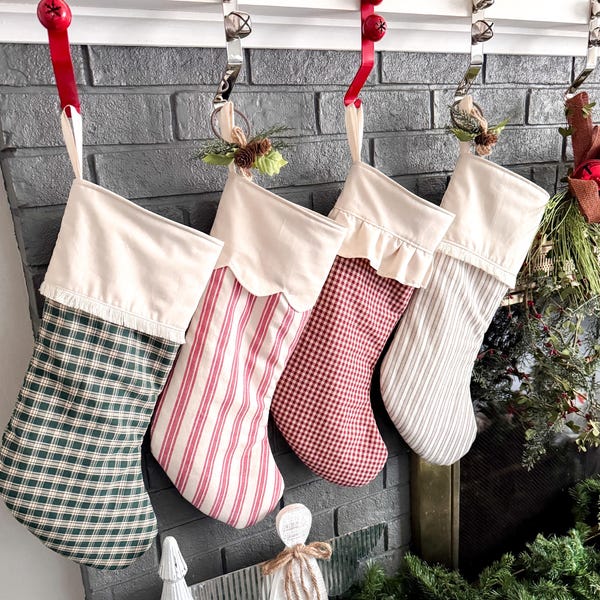 Handmade Personalized Christmas Stockings Cozy Fabric Options Quilted Lined Customizable Modern Patterns and Prints Family Mix and Match