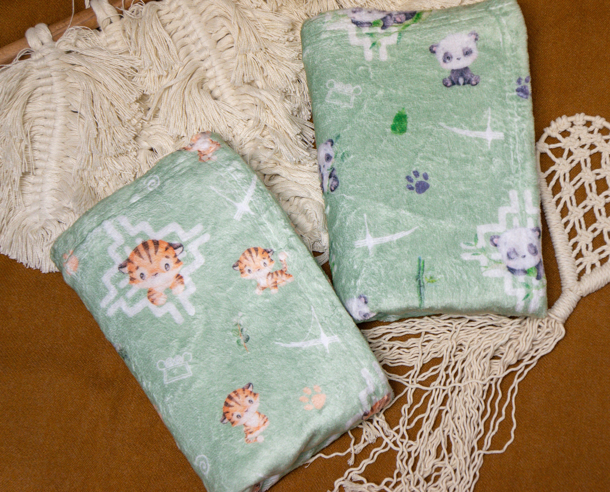 Tiger and Panda Hmong Inspired Minky Blankets Baby Hmong Blankets