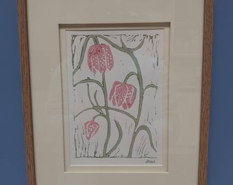 Impresión en linóleo (tamaño de marco 5" x 7") de Fritillary dibujado originalmente por mí mismo.