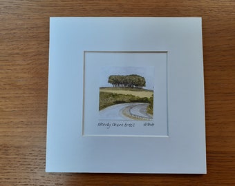 Impresión en miniatura firmada de los árboles Nearly There en Cornualles, de Adele Hart.