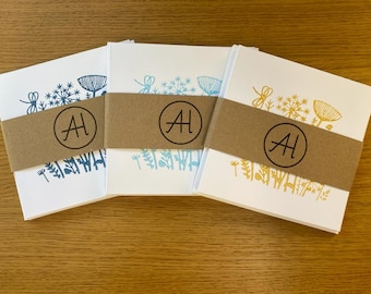 Paquete de 5 tarjetas: diseño de prado impreso en bloque