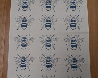 1 PAQUETE de paño de cocina: algodón orgánico estampado en bloque con diseño de abeja azul medianoche.