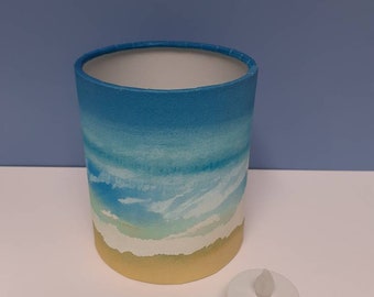 Linterna con luz de té que funciona con baterías. Paisaje marino original pintado a mano