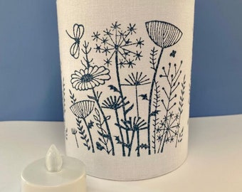 Bloque impreso linterna / olla de almacenamiento con diseño de prado en azul medianoche (luz de té accionada por batería incluida)