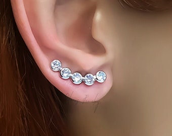 Sterling Silver Ear Climber Oorbellen, een gat illusie kleine oorkruiper, nep multi gat oormanchet, oor wrap heldere zirkonia 0,8 inch / 20 mm