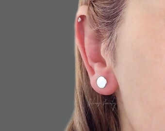 Sterling Silver Tiny Stud Earrings: Minimalist Round Disk Pins