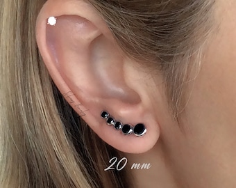 Ear Climber Sterling Silver or Gold Filled. one hole tiny crawler earrings with black zirconia, second hole earrings 0,8 inch / 20 mm