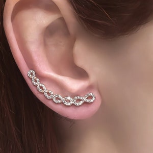 Sterling Silver infinity ear climber, crawler earrings with clear cz, up to the ear gift for her