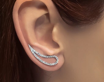Sterling Silver Teardrop Climber Earrings, clear cz, crawler earrings, with gold filled option