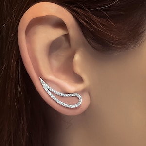 Sterling Silver Teardrop Climber Earrings, clear cz, crawler earrings, with gold filled option