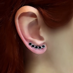 One Hole Ear Climber Sterling Silver or Gold Filled. crawler tiny wrap earrings with black zirconia 0,8 inch / 20 mm