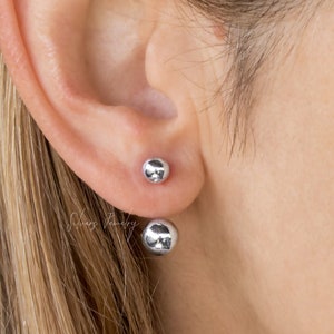 Sterling Silver Ear Jacket Earrings With Double Ball, ear climber, front back, double sided ear wraps with gold filled option