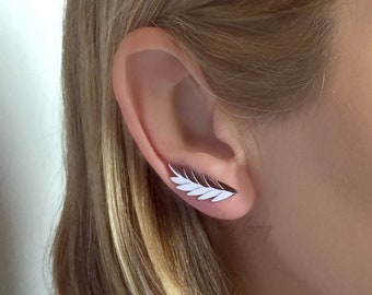 Orecchino Gancio Arrampicatore Argento Orecchino A Gancio Arrampicatore In Argento Sterling 925 - Design Foglia, Per Orecchio Sinistro Orecchino Polsino Senza Pietre Argento Sterling