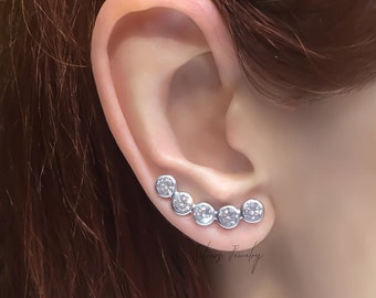 One Hole Ear Climber Sterling Silver or Gold Filled. cravler earrings with clear zirconia, up the ear 1 inch / 25 mm