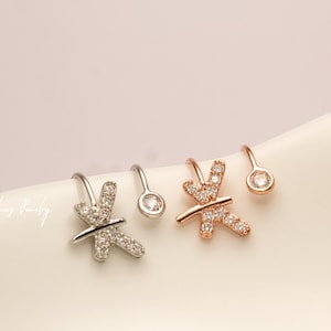 Sterling Silver niet doorboorde buterfly oormanchet, vlinder bovenste kraakbeen oorbellen, nep helix piercing met heldere zirkoon, roségoud gevuld