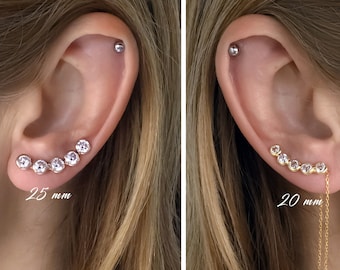 Sterling Silver Ear Climber Earrings: Clear Zirconia Crawler, Gold Filled Option