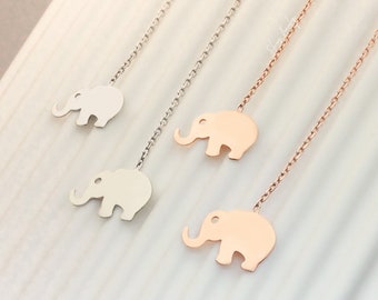 Sterling Silver Elephant threader earrings with gold filled option, pull through chain earrings, good luck jewelry