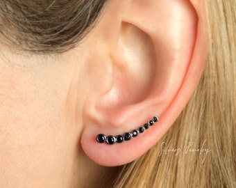 Sterling Zilver kleine klimmer oorbellen. cubic ear crawler, zwarte zirkoon bar oor wrap, minimalistische oor pin manchet