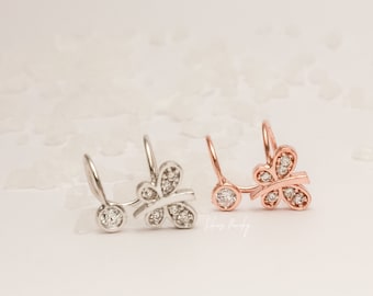 Sterling Silver non pierced buterfly ear cuff, upper cartilage earrings, fake helix piercing with clear zircon, rose gold filled option