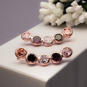 Sterling Silber Ohrringe, Multi Ohrstecker mit bunten Zirkonia Wickelohrringen mit Rosegold filled, ein Loch, 25 mm