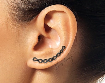 Sterling Silver Infinity ear climber, crawler earrings, eternity ear cuff, black cz, with gold filled option