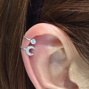 Sterling Zilver niet doorboorde halvemaanvormige oormanchet, hemels bovenste kraakbeen oorbellen, nep maan helix piercing met heldere zirkoon, roségoud