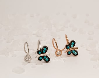 Sterling Silver Turquoise Butterfly Ear Cuff: Non Pierced Cartilage Clip