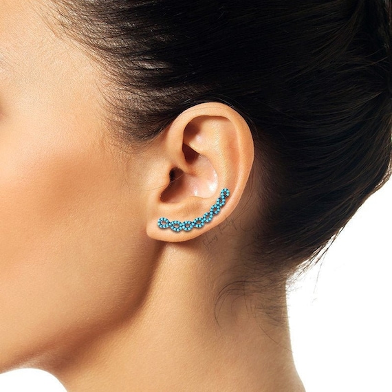 Sterling Silver Infinity Ear Climber Crawler Earrings With Blue